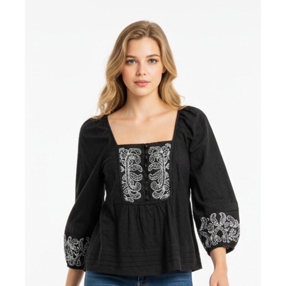 NWT Calligraphie BOHO 3/4 sleeve Blouse Size S